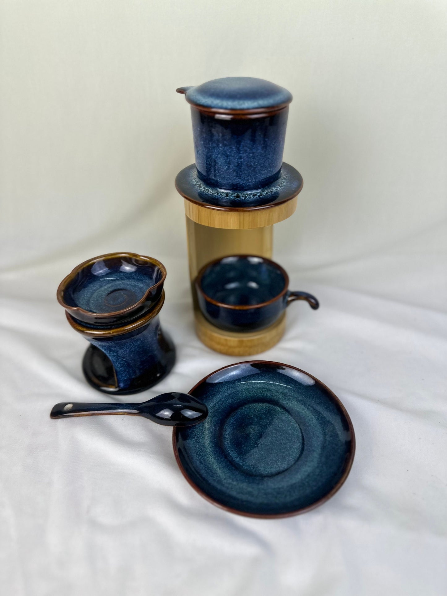 Fullset Ceramic Coffee Filter ,  Ceramic Coffee Dripper Pour Over Set / Ceramic Coffee Set with Mug, spoon and Bamboo frame