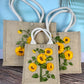 Sunflower Ribbon Embroidery jute tote bag | Roses Embroidered jute tote bag | Floral laptop bag, Summer tote bag | personalized gifts