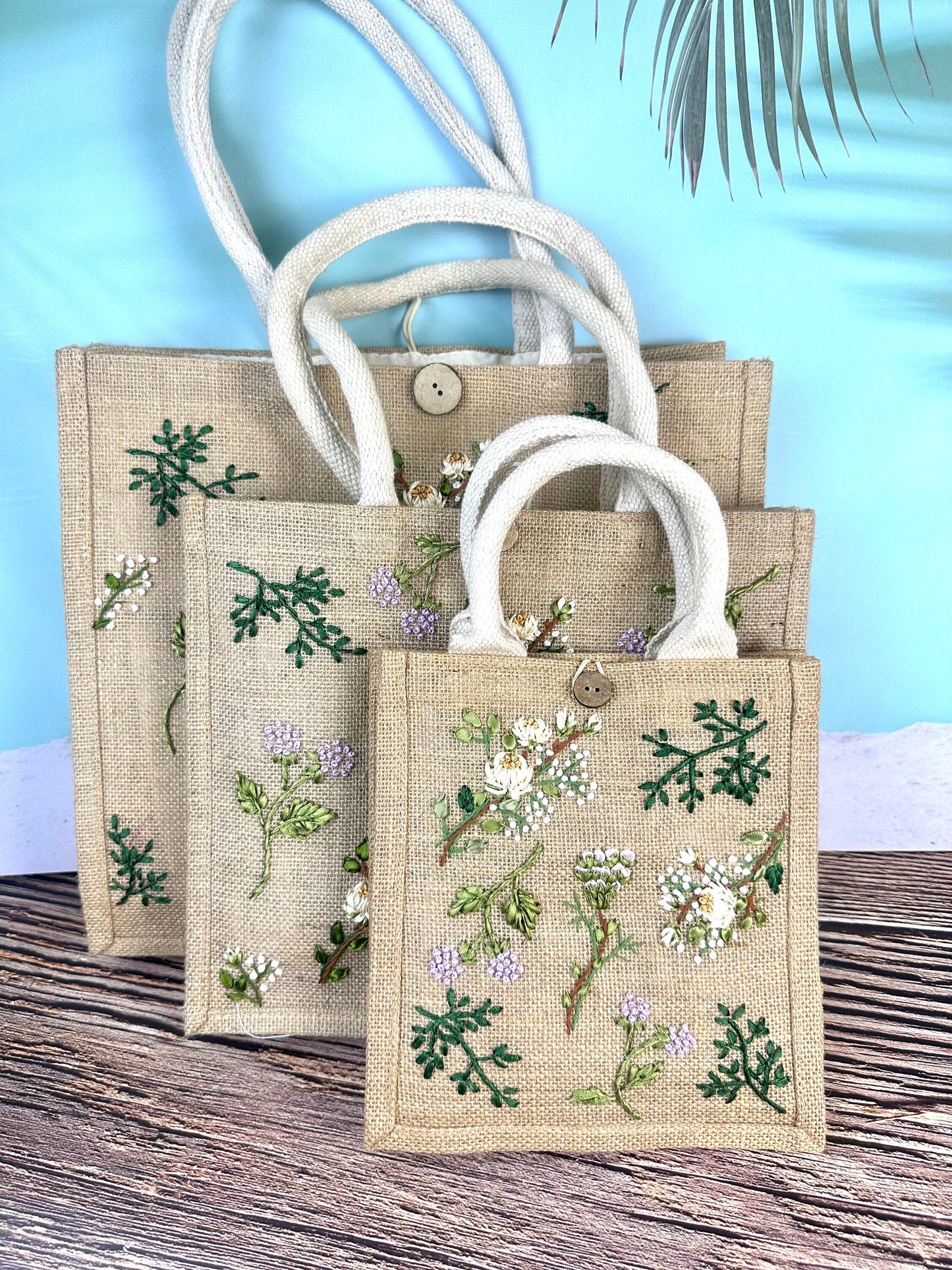 Flower Garden Ribbon Embroidery jute tote bag |  Embroidered jute tote bag | Floral laptop bag, Summer tote bag | personalized gifts