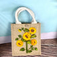 Sunflower Ribbon Embroidery jute tote bag | Roses Embroidered jute tote bag | Floral laptop bag, Summer tote bag | personalized gifts