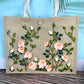 Light pink Roses Ribbon Embroidery jute tote bag | Roses Embroidered jute tote bag | Floral laptop bag, Summer tote bag | set of unique bag