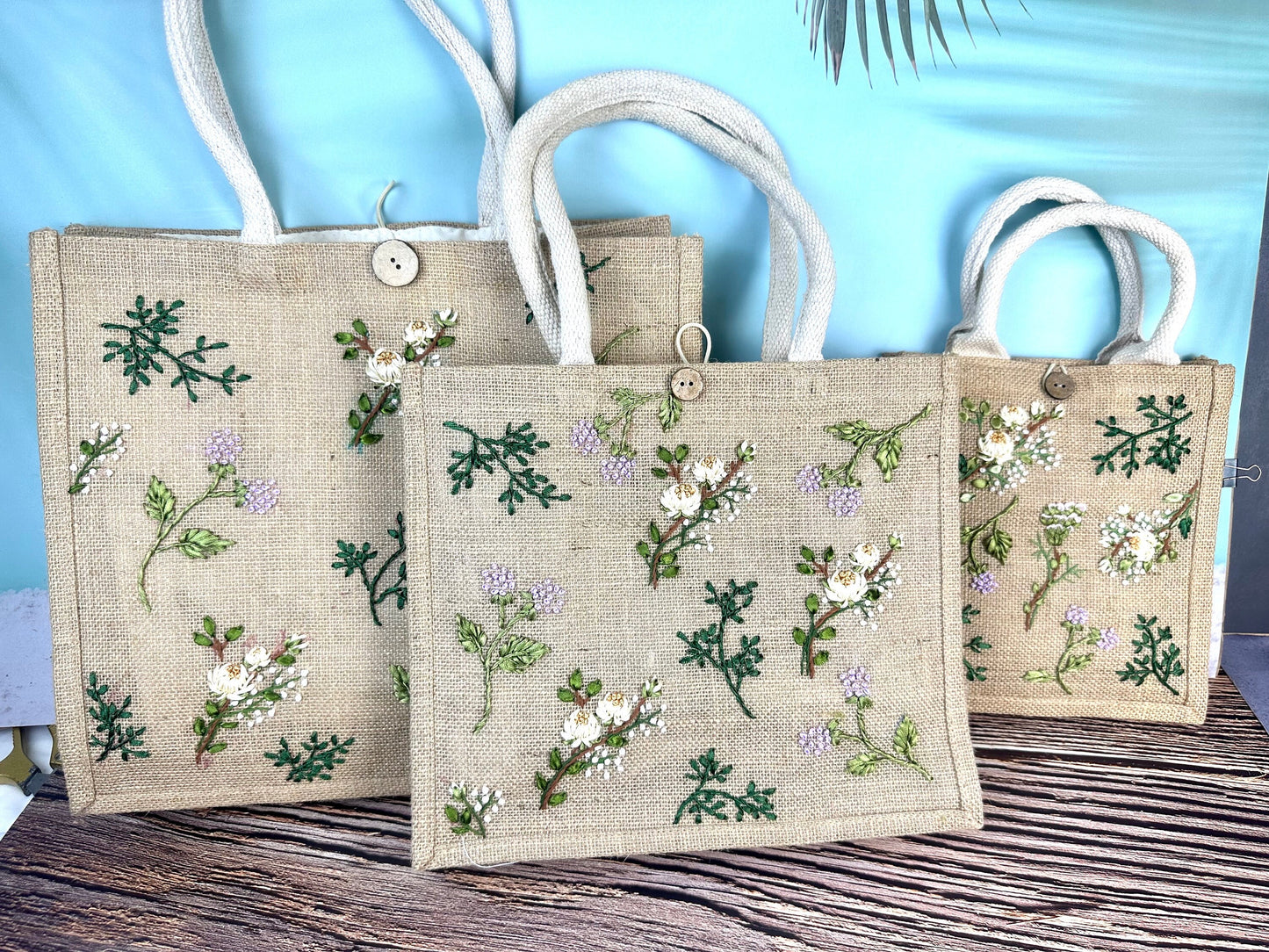 Flower Garden Ribbon Embroidery jute tote bag |  Embroidered jute tote bag | Floral laptop bag, Summer tote bag | personalized gifts