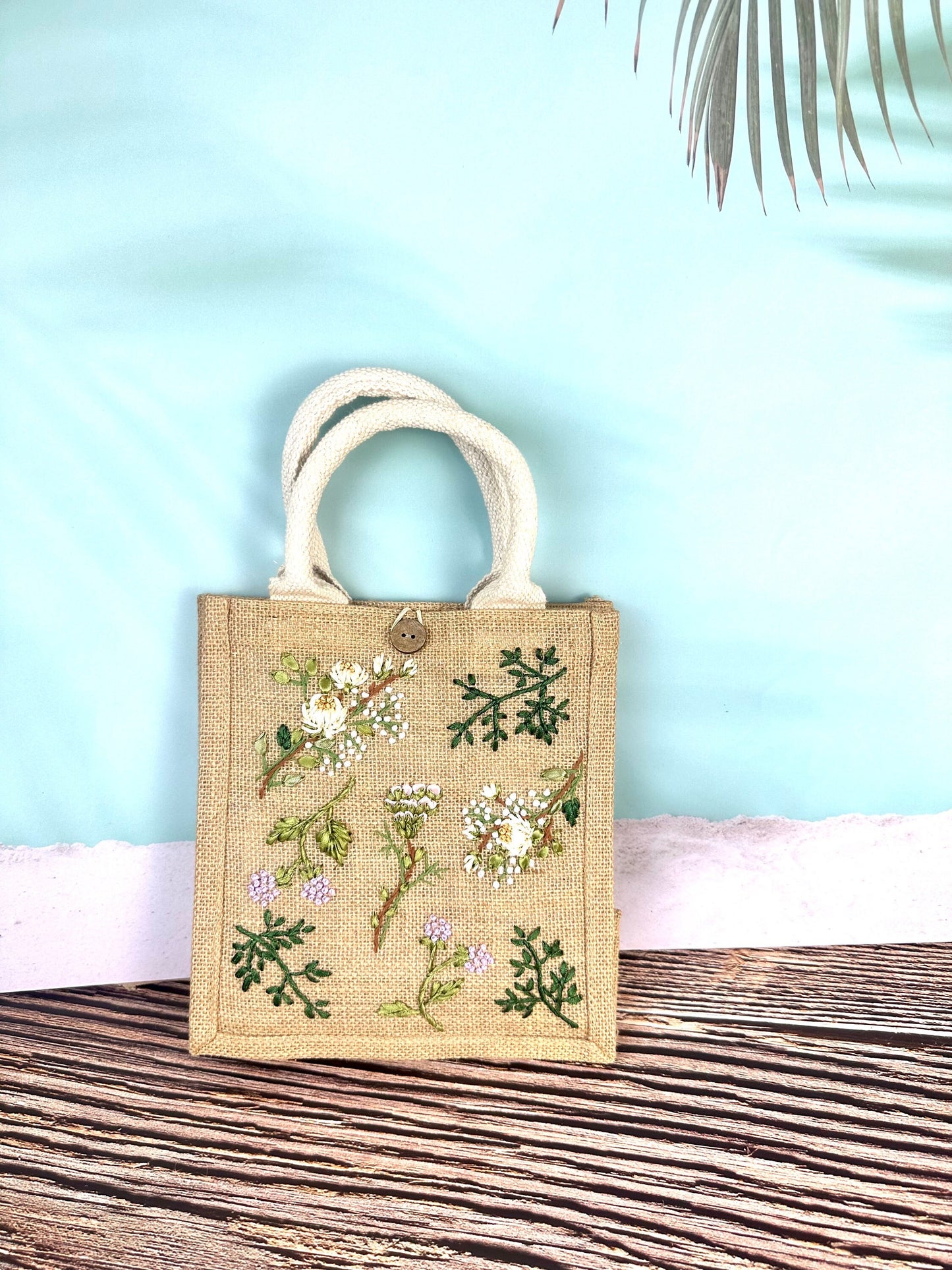 Flower Garden Ribbon Embroidery jute tote bag |  Embroidered jute tote bag | Floral laptop bag, Summer tote bag | personalized gifts