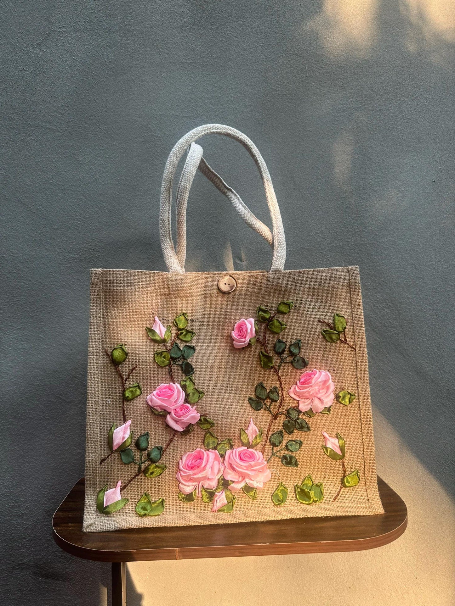 Handmade Pink Flower Tote Bags, Floral Shoulder Bag, Pink Floral Beach Bag, Flower Lover Gift, Pink Tote Bag