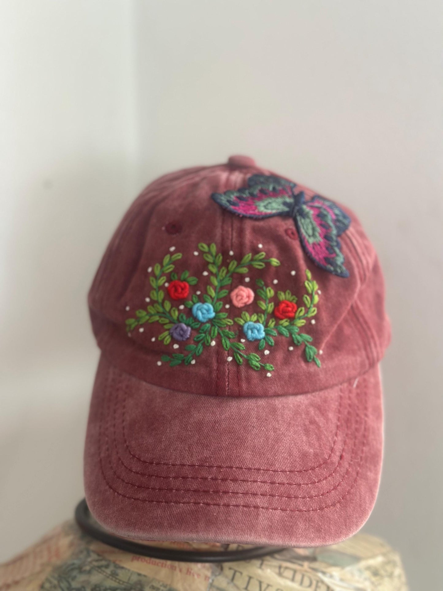 Butterfly Flight Embroidery Cap | Fluttering Butterfly Embroidered Cap | Floral Embroidered Cap | Personalized Gifts | Gift for her