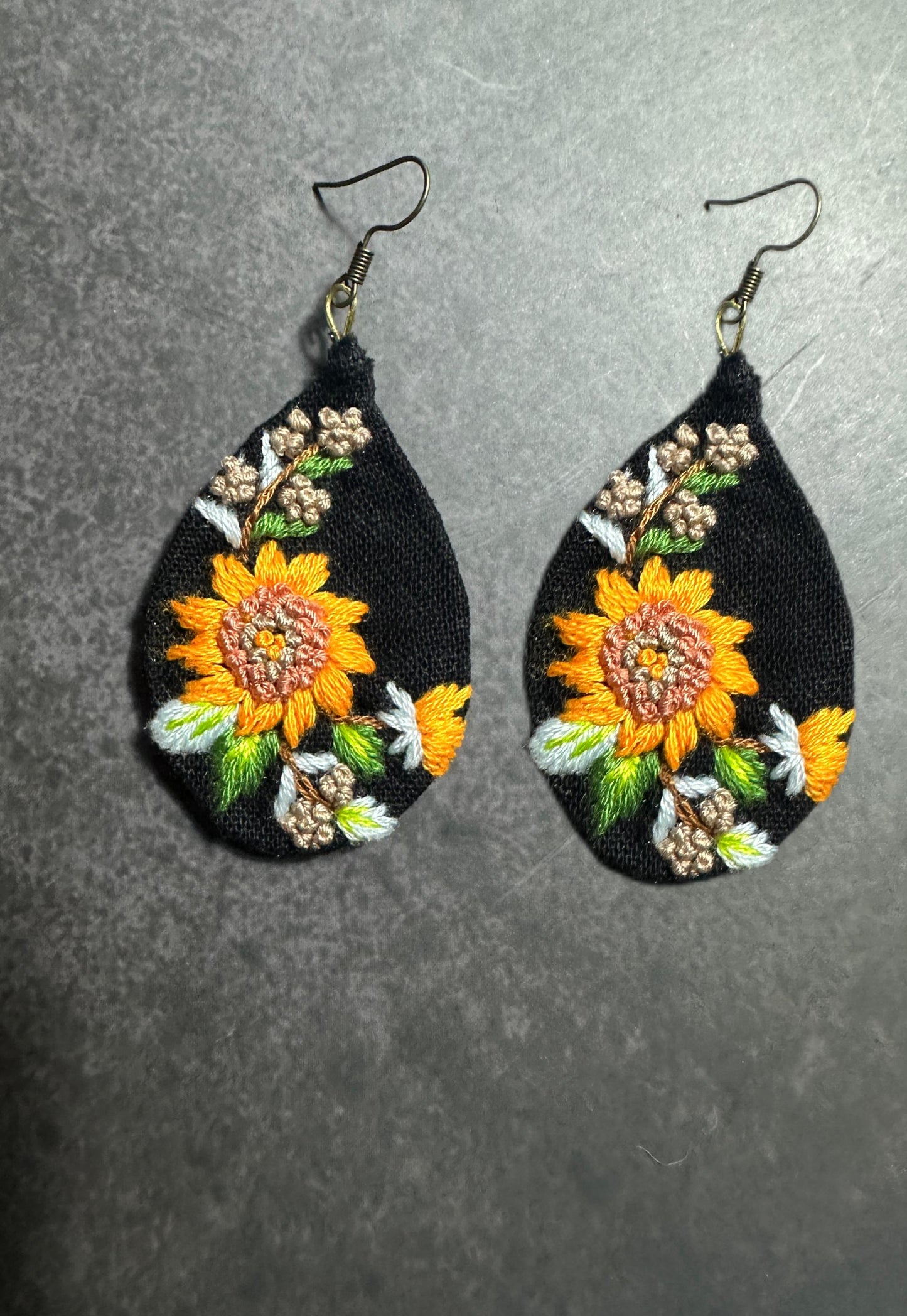 Embroidery Sunflowers Handmade Earrings | Personalizable Jewelry | Unique Handcrafted Dangles, Christmas gifts, Birthday Gifts