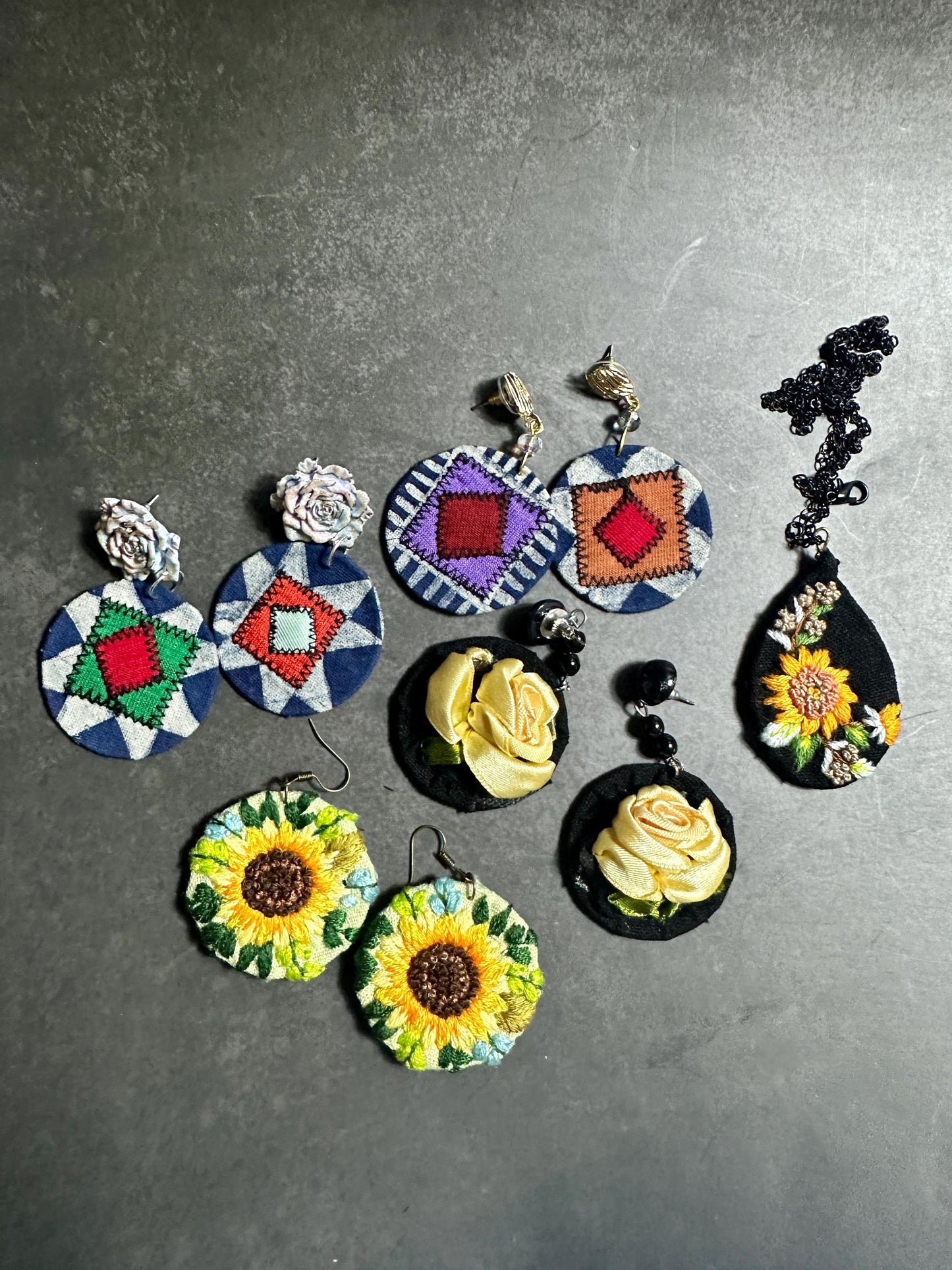 Embroidery Sunflowers Handmade Earrings | Personalizable Jewelry | Unique Handcrafted Dangles, Christmas gifts, Birthday Gifts