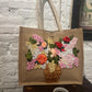 Ribbon Embroidery jute tote bag | Roses vase Embroidered jute tote bag | Floral laptop bag, Summer bag | personalized gifts  | gifts for her