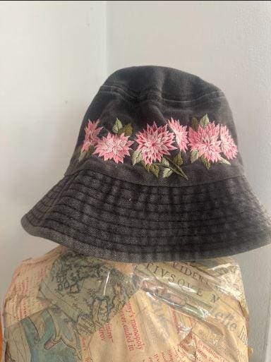 Pink Floral Embroidered Bucket Hat | Blossom Embroidery Hat | Pink Floral Sun Hat | Personalized Gifts | Gift for her | Gift for mom