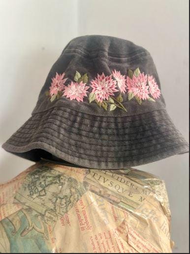 Pink Floral Embroidered Bucket Hat | Blossom Embroidery Hat | Pink Floral Sun Hat | Personalized Gifts | Gift for her | Gift for mom