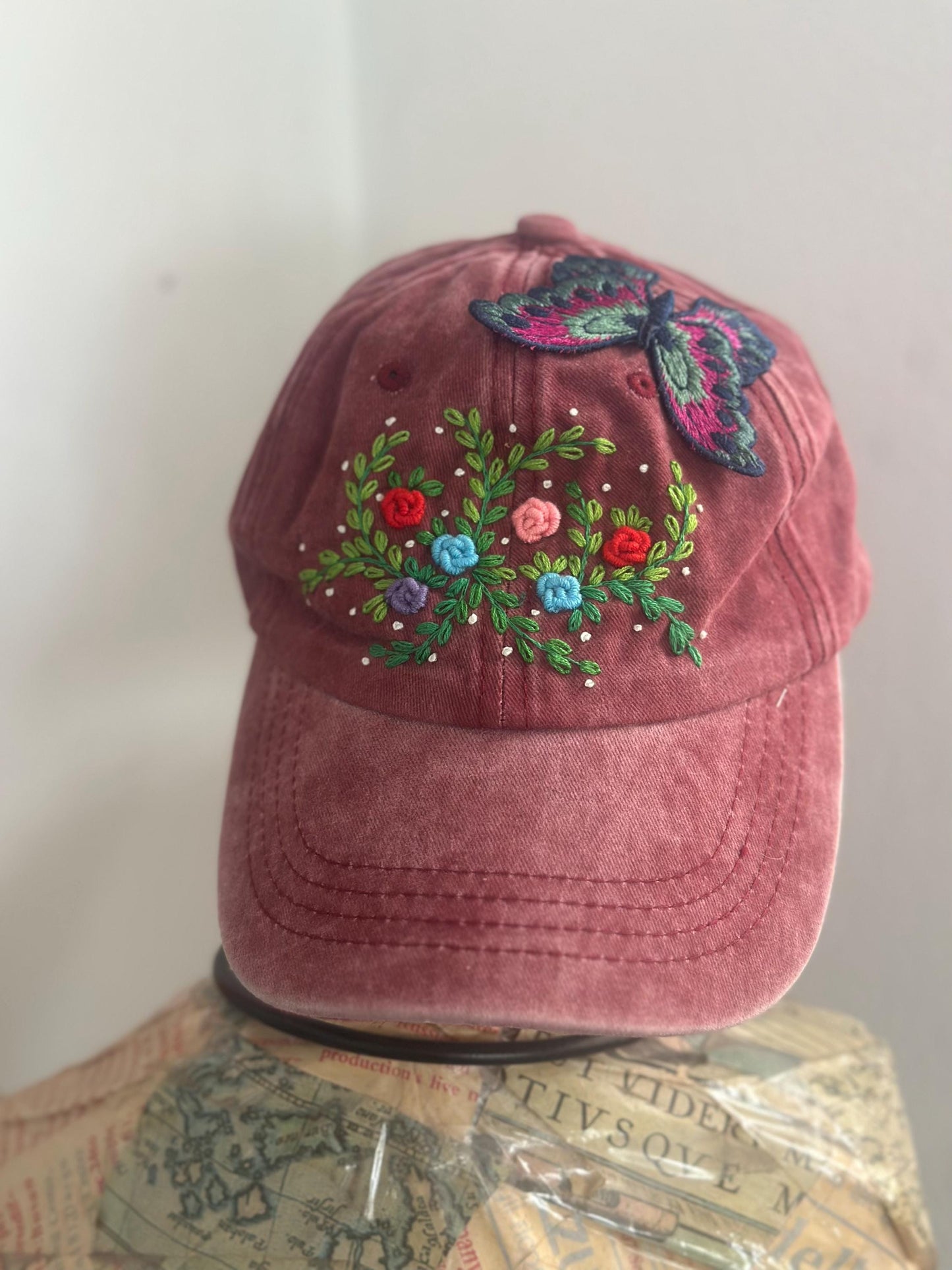 Butterfly Flight Embroidery Cap | Fluttering Butterfly Embroidered Cap | Floral Embroidered Cap | Personalized Gifts | Gift for her