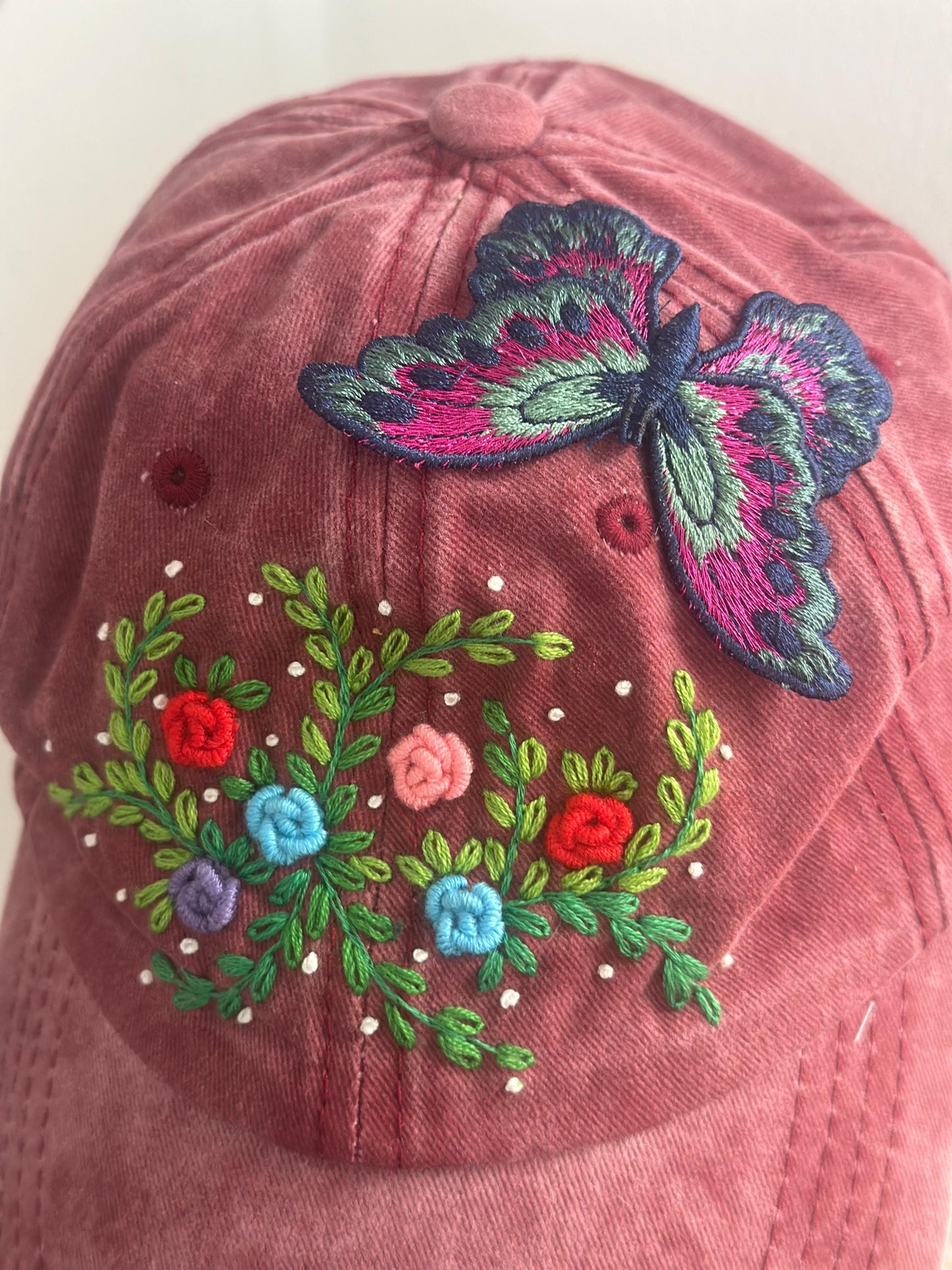 Butterfly Flight Embroidery Cap | Fluttering Butterfly Embroidered Cap | Floral Embroidered Cap | Personalized Gifts | Gift for her