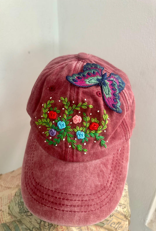 Butterfly Flight Embroidery Cap | Fluttering Butterfly Embroidered Cap | Floral Embroidered Cap | Personalized Gifts | Gift for her