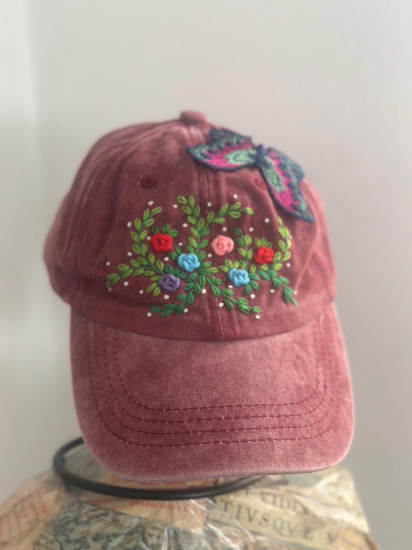 Butterfly Flight Embroidery Cap | Fluttering Butterfly Embroidered Cap | Floral Embroidered Cap | Personalized Gifts | Gift for her