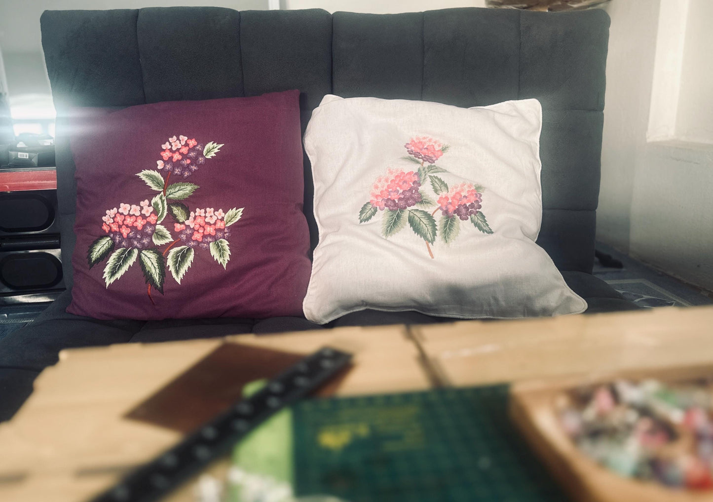 Peony Flower Embroidery Throw Pillow Covers| Custom embroidered Throw Pillow Covers| Personalized Embroidery| Embroidery Peony