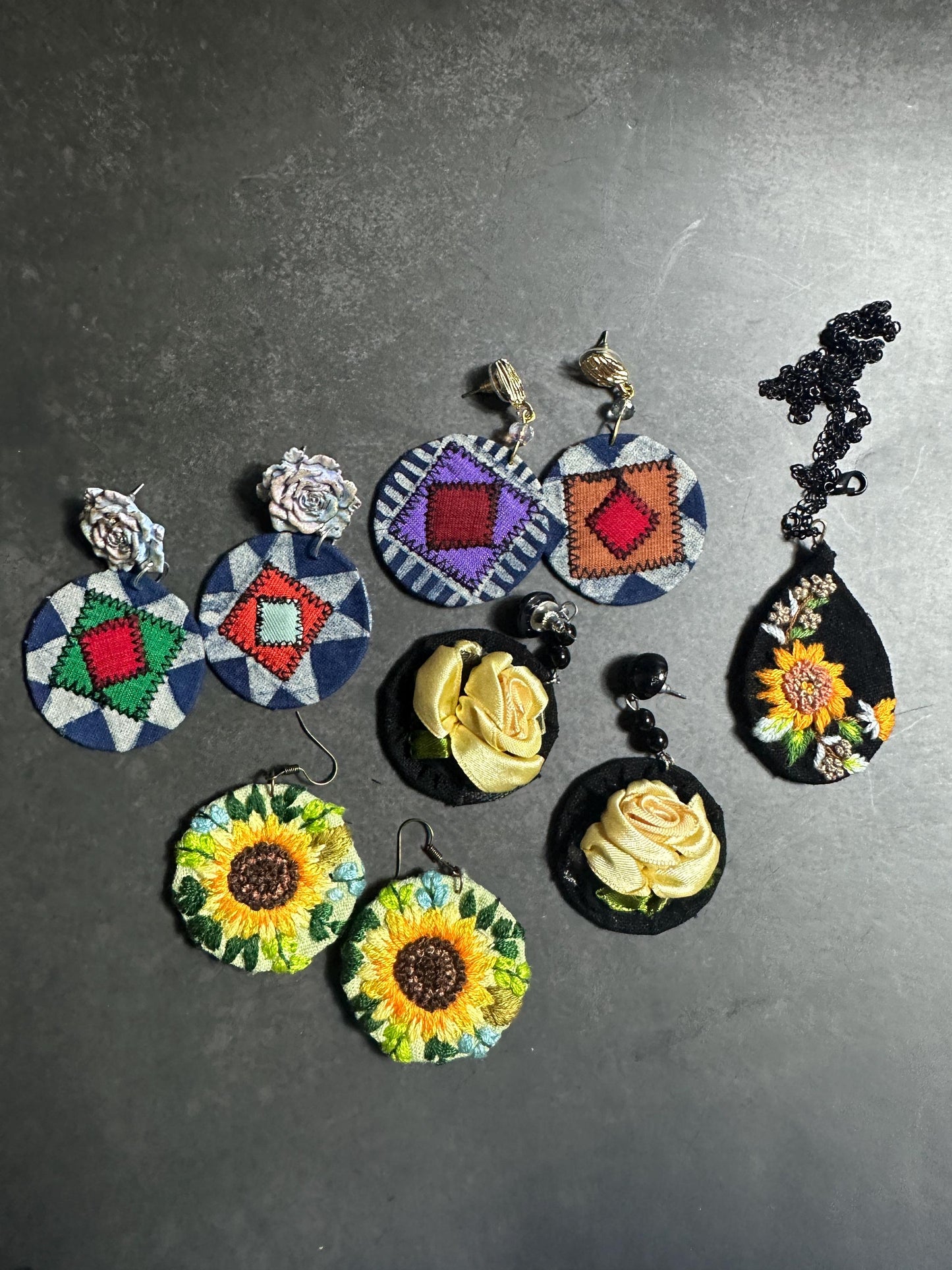 Embroidery Sunflowers Handmade Earrings | Personalizable Jewelry | Unique Handcrafted Dangles, Christmas gifts, Birthday Gifts