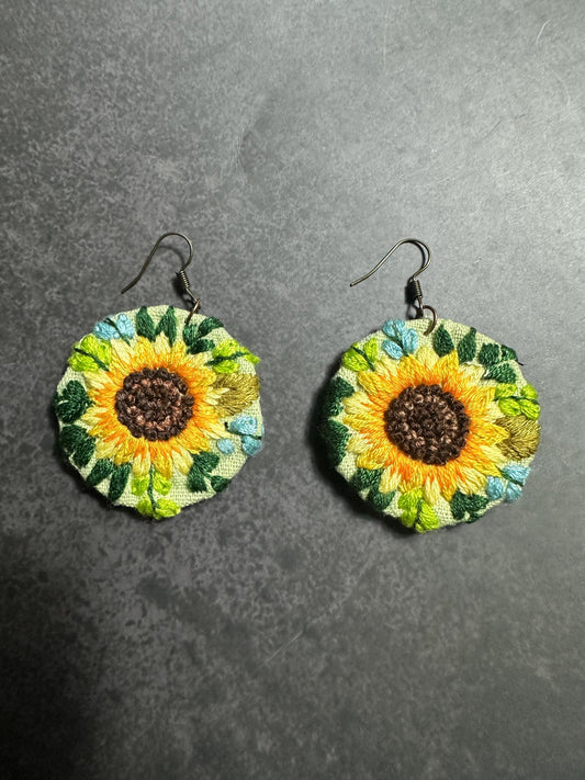 Embroidery Sunflowers Handmade Earrings | Personalizable Jewelry | Unique Handcrafted Dangles, Christmas gifts, Birthday Gifts