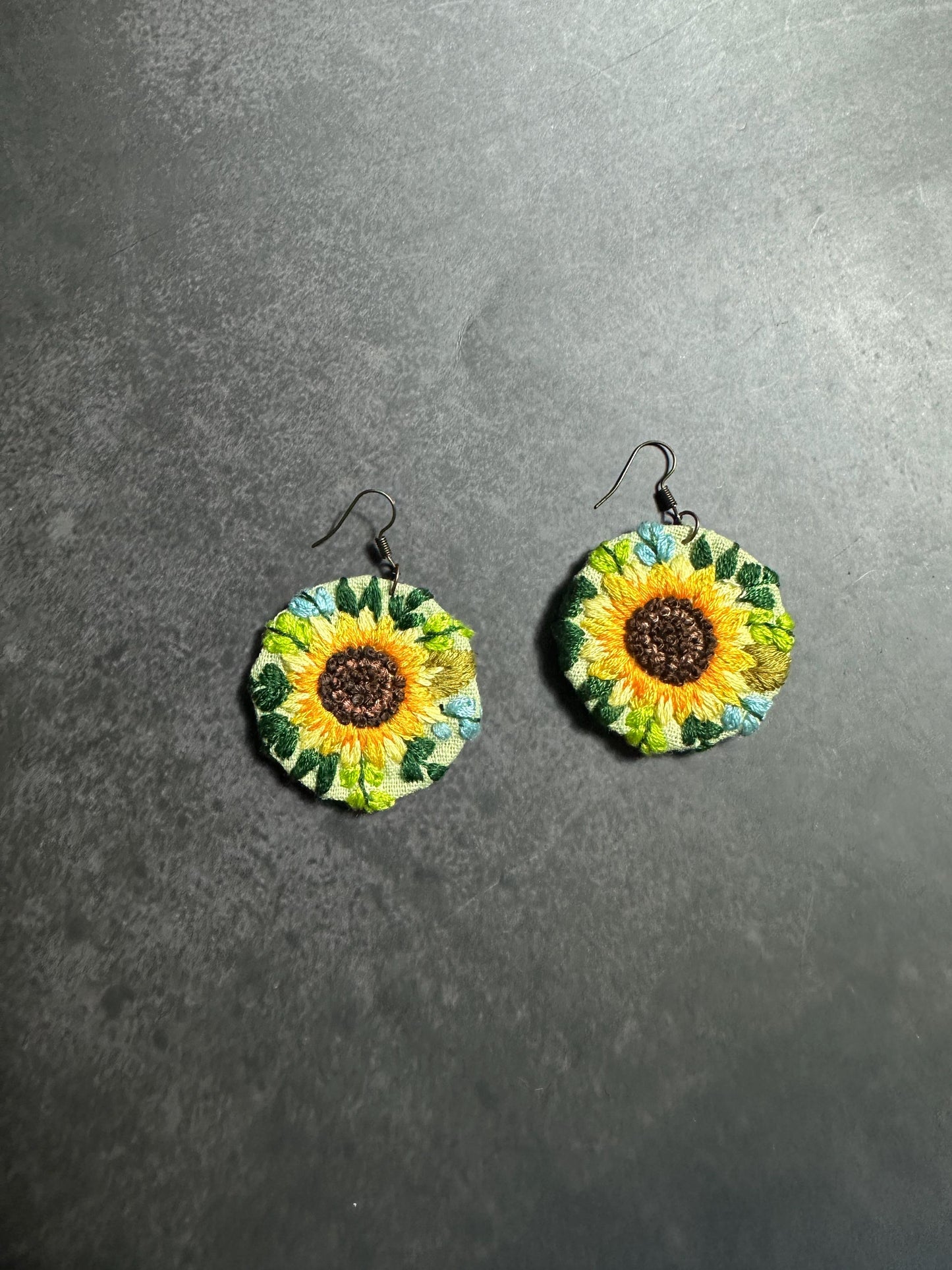 Embroidery Sunflowers Handmade Earrings | Personalizable Jewelry | Unique Handcrafted Dangles, Christmas gifts, Birthday Gifts