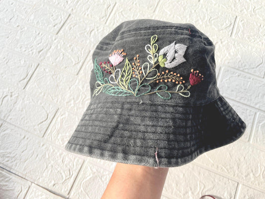 Floral Embroidery bucket hat | [Color] bucket hat | Women hat | Gift for her | Friend gift | Gift for mom