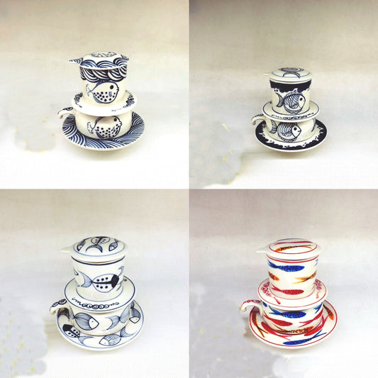 Handmade Ceramic Coffee Filter / Ceramic Coffee Dripper Pour Over Set / Hand Drawing Ceramic Coffee Set with Mug / Home  Interior Décor.