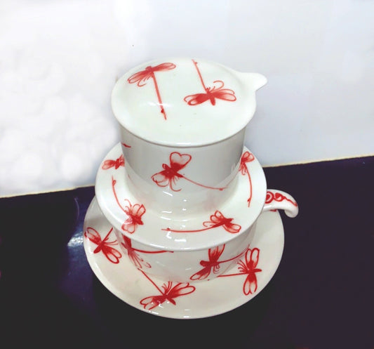 Handmade Ceramic Coffee Filter / Ceramic Coffee Dripper Pour Over Set / Hand Drawing Ceramic Coffee Set with Mug / Home Décor.