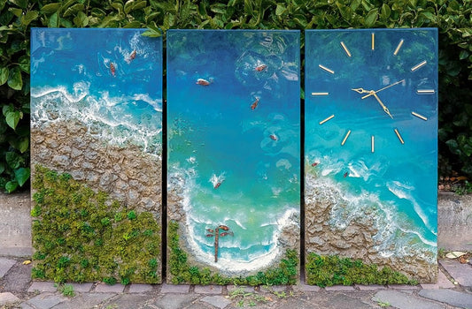 03 pieces Large Resin Resin Wall Clock With Ocean Waves| Big Size Resin Ocean Clock | Beach Clock | Unique Clock | Handmade Clock