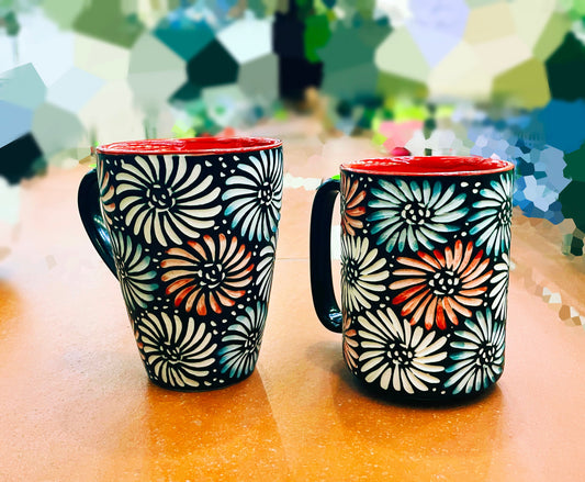 Hand Carved Ceramic Mug | Floral Carved Ceramic Mug Handmade | Serving Tableware Kitchenware Home Décor | Tea Mug Handmade
