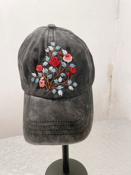 Rose Embroidered Cap, Custom Embroidery Cap, Floral Embroidery Cap, Embroider Woman Cap, Personalized gifts, Gift for her, Christmas Gifts