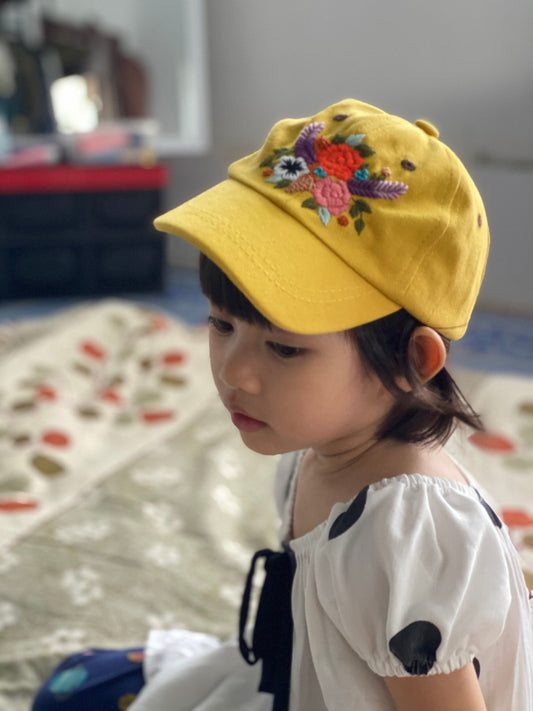 Yellow Embroidered Children Hat, Embroidery toddler hat, Embroidery Baby Cap, Personalize gifts, Unisex Children Hat, Unisex Toddel Fashion