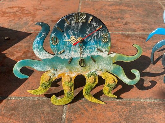 Resin Octopus Wall Clock With Mountain | Resin Beach Clock Ocean Waves Clock | Unique Clock |Handmade Clock