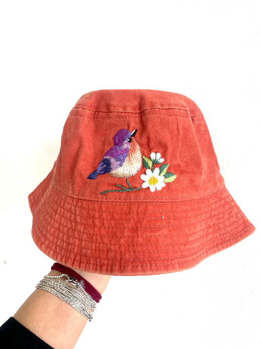 Sparrow Embroidery bucket hat | Small Bird Embroidered bucket hat | Women hat | Gift for her | Friend gift | Gift for mom